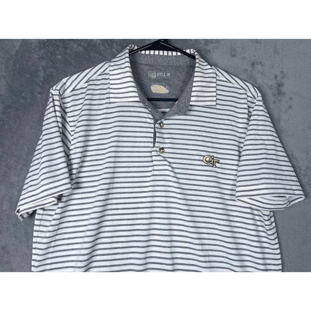 Georgia Tech Bobby Jones Rule 18 Golf Polo Shirt Mens Medium White Gray Striped